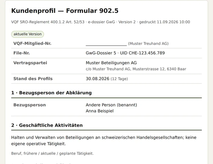 Kundenprofil Formular 902.5 einer erfundenen Gesellschaft, Version 2